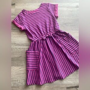 Cat & Jack | Pink & Navy Striped Short-Sleeve Pocket Dress for Girls | M (7-8)